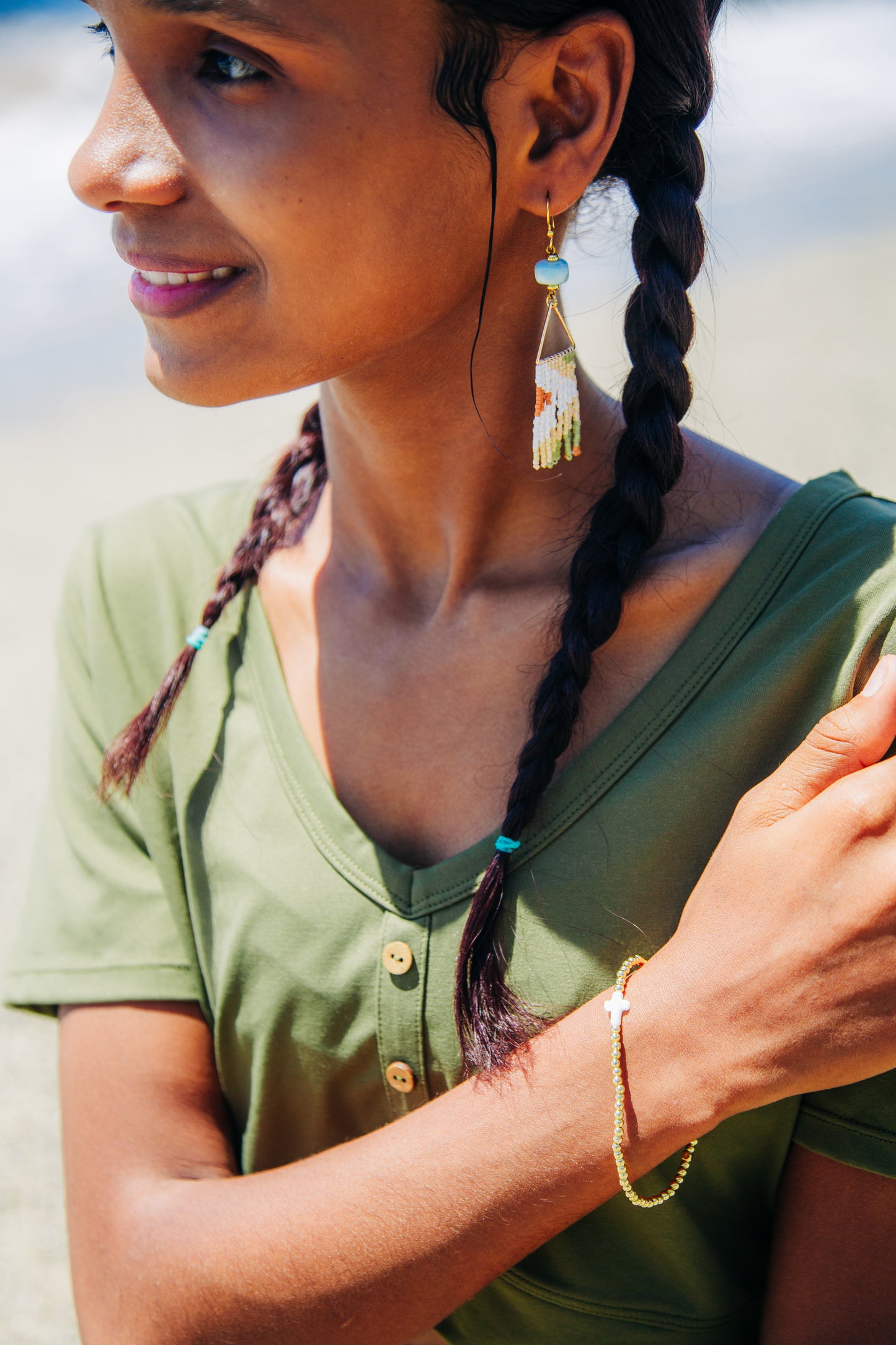 Mother of Pearl Cross Bracelet